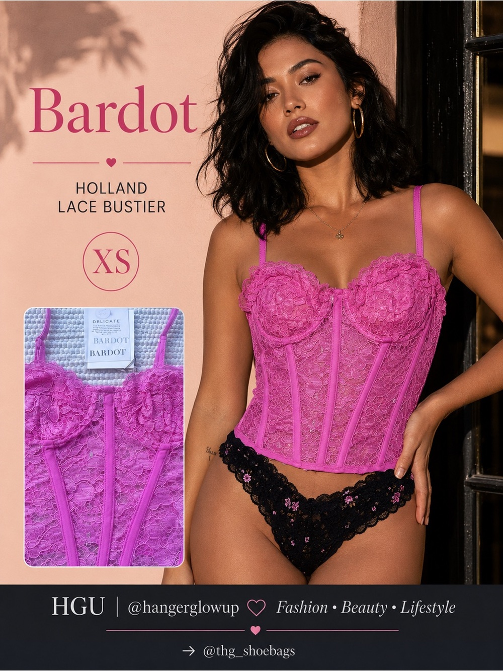Bardot Holland Lace Bustier + VS Floral Thong Lili Pink NWT XS/S